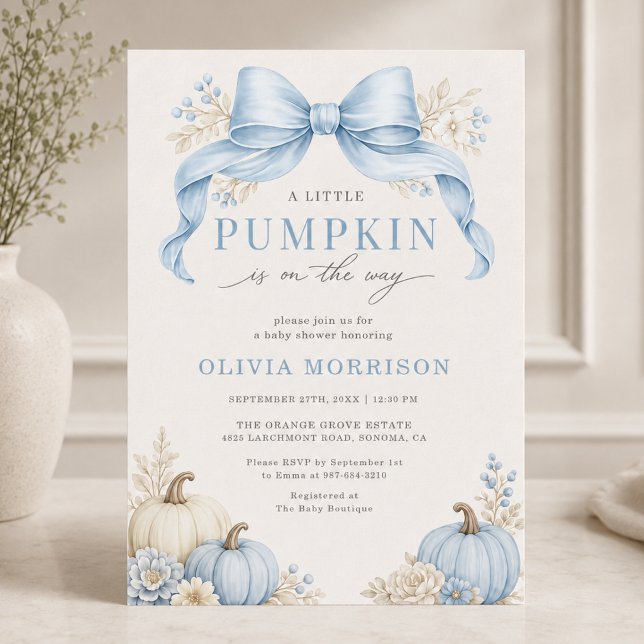 Little Pumpkin Bow Bow Boy Baby Shower Invitation (Creator Uploaded)