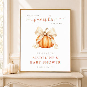 Little Pumpkin Bow Fall Baby Shower Welcome Sign