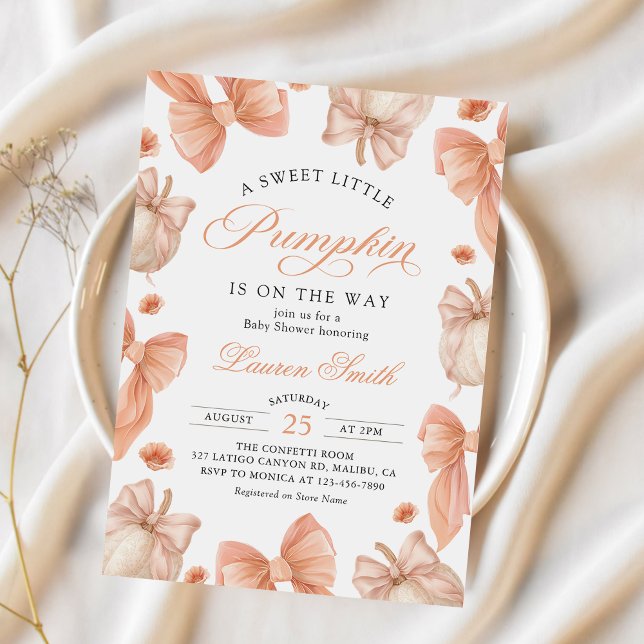 Little Pumpkin Bow Girl Baby Shower Invitation  (Creator Uploaded)