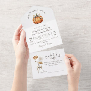 Little Pumpkin Bow Minimal Neutral Baby Shower All In One Invitation