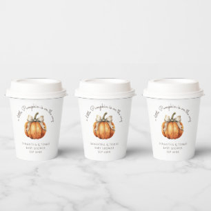 Little Pumpkin Bow Minimal Neutral Baby Shower Paper Cups