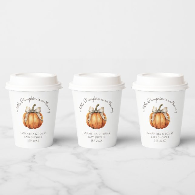 Little Pumpkin Bow Minimal Neutral Baby Shower Paper Cups (Multi)