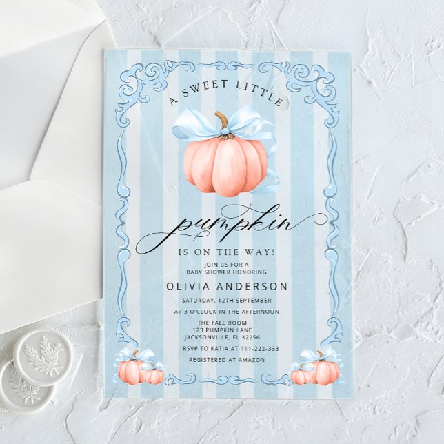 Little Pumpkin Boy Baby Shower Acrylic Invitations (Creator Uploaded)
