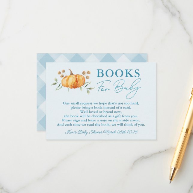 Little Pumpkin Boy Baby Shower Books for Baby  Enclosure Card (Front/Back In Situ)
