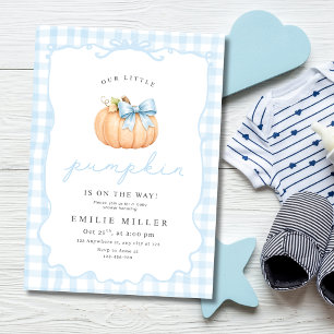 Little Pumpkin Boy Baby Shower Fall Pumpkin Bow Invitation