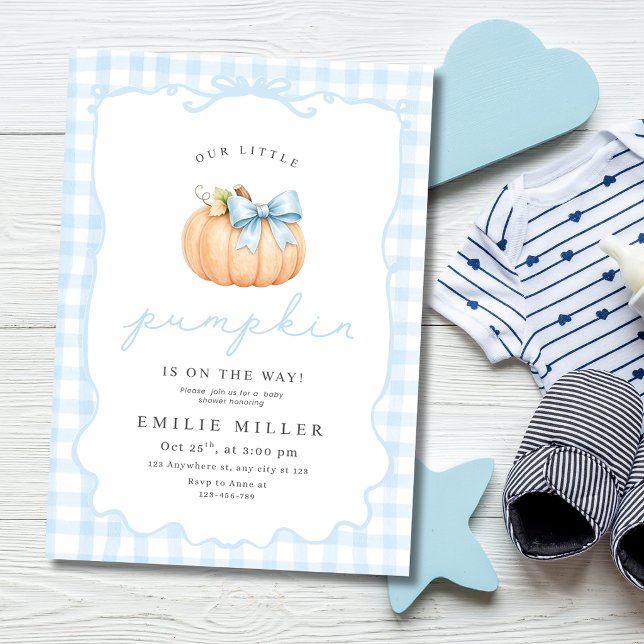 Little Pumpkin Boy Baby Shower Fall Pumpkin Bow Invitation (Creator Uploaded)