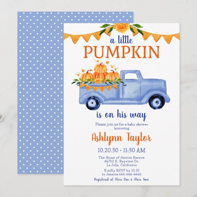 Little Pumpkin Boy Baby Shower Invitation (Front/Back)