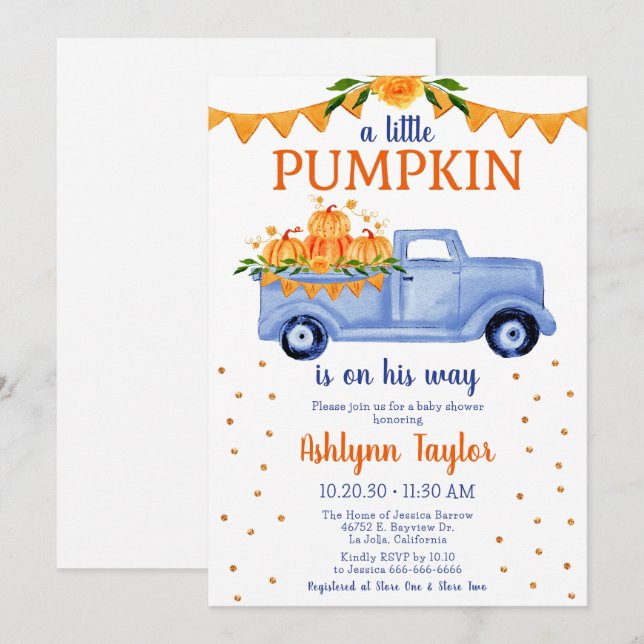 Little Pumpkin Boy Baby Shower Invitation (Front/Back)