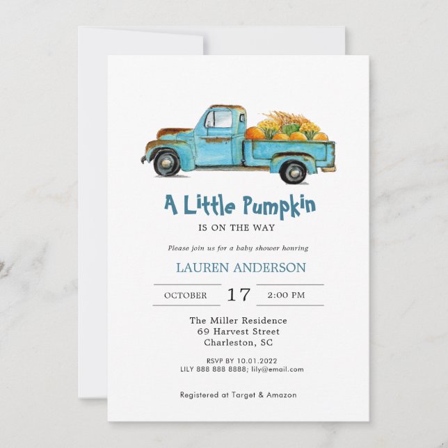 Little Pumpkin Boy Baby Shower  Invitation (Front)