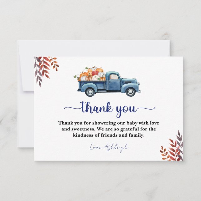 Little Pumpkin Boy Baby Shower Thank You Card (Front)