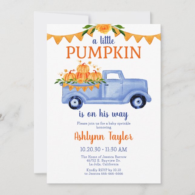 Little Pumpkin Boy Baby Sprinkle All In One Invitation (Front)