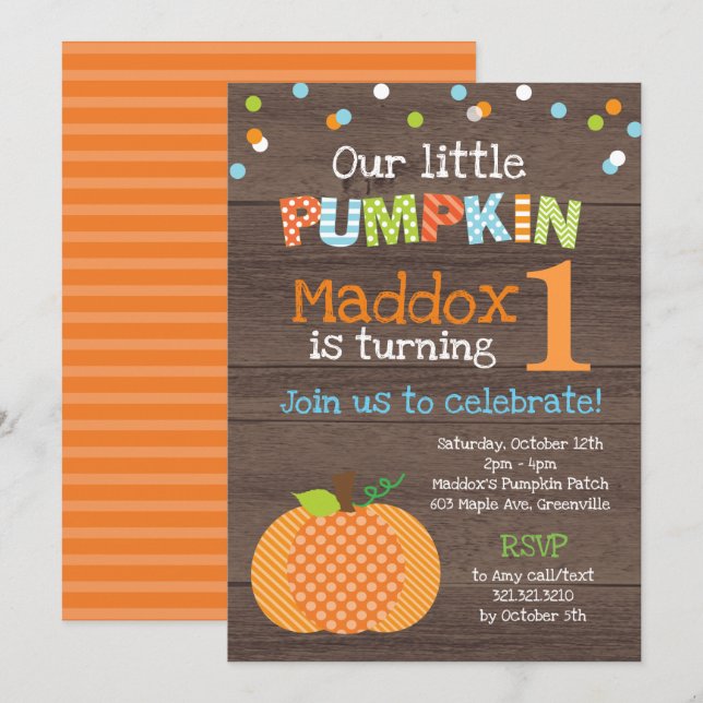 Little Pumpkin (Boy) Birthday Party Invitation (Front/Back)
