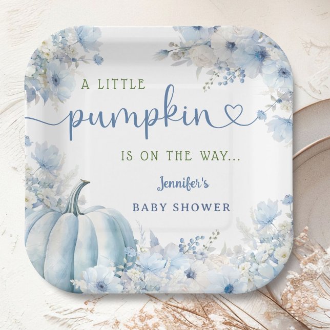 Little Pumpkin Boy Blue Fall Baby Shower Paper Plate (Creator Uploaded)