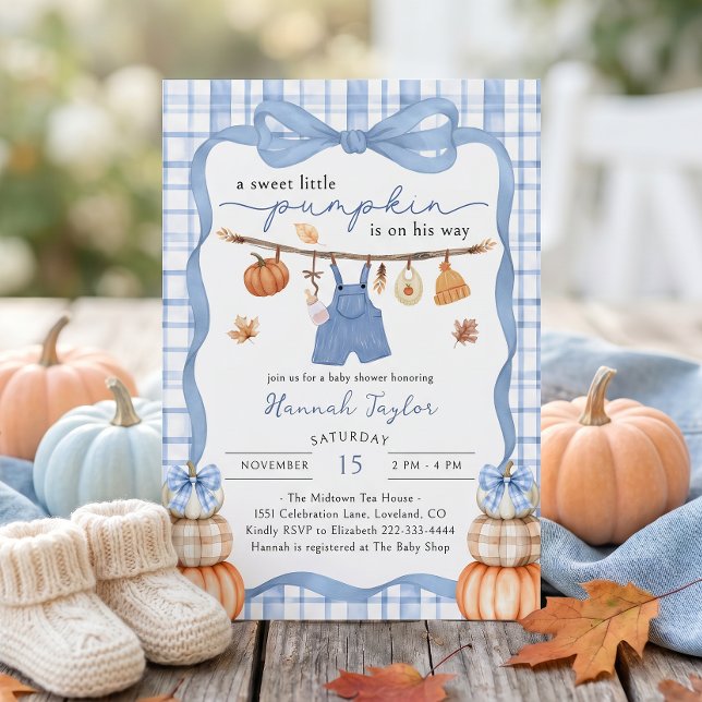 Little Pumpkin Boy Clothes Fall Baby Shower Invitation (Creator Uploaded)