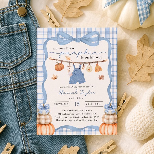 Little Pumpkin Boy Clothes Fall Baby Shower Invitation (Creator Uploaded)