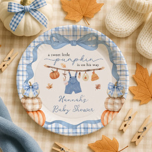 Little Pumpkin Boy Clothes Fall Baby Shower Paper Plate