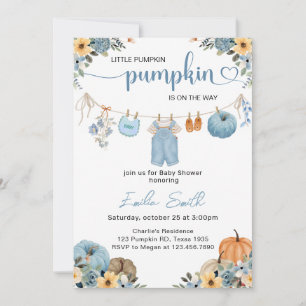  Little Pumpkin Boy Clothesline Baby shower Invitation