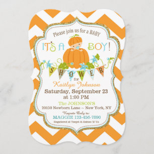 Little Pumpkin Boy Fall Baby Shower Invitations