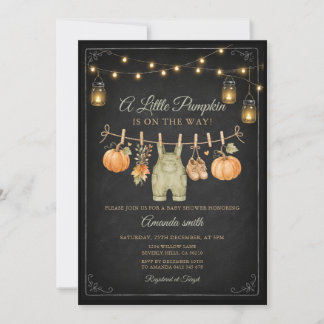 Little Pumpkin Boy Rustic Fall Baby Shower Invitation