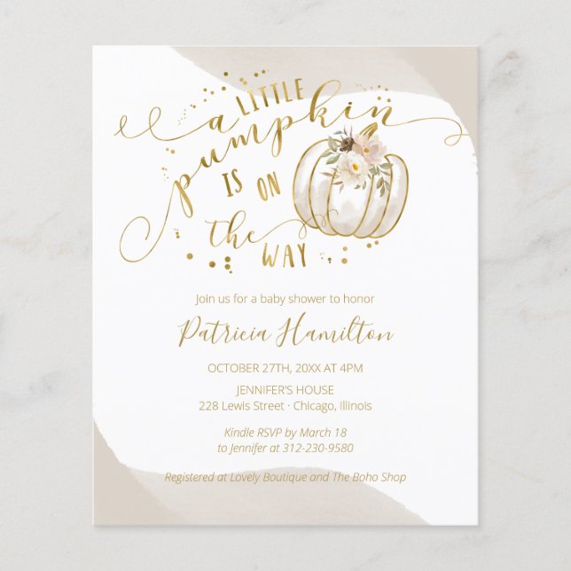 Little Pumpkin Budget Baby Shower Invitation (Front)