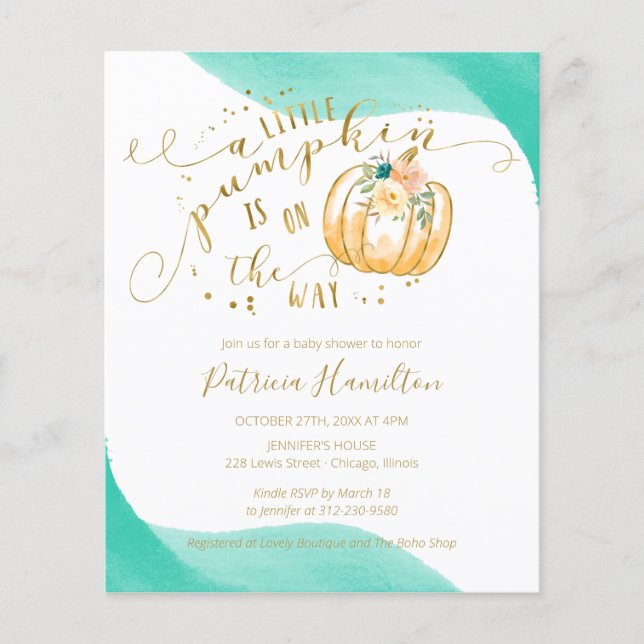 Little Pumpkin Budget Fall Baby Shower Invitation (Front)
