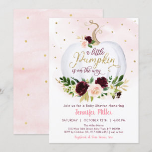 Little Pumpkin Burgundy Floral Baby Shower Invitation