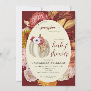 Little Pumpkin Burgundy Floral Fall Baby Shower Invitation