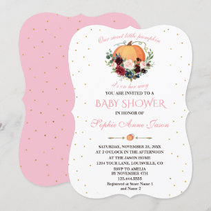 Little Pumpkin Burgundy Navy Floral Baby Shower Invitation