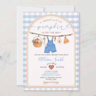 Little Pumpkin Clothes Autumn Gingham Baby Shower Invitation
