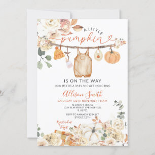 Little Pumpkin Clothes Autumn Gingham Baby Shower Invitation