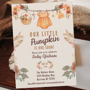 Little Pumpkin Clothesline Fall Baby Shower Invitation