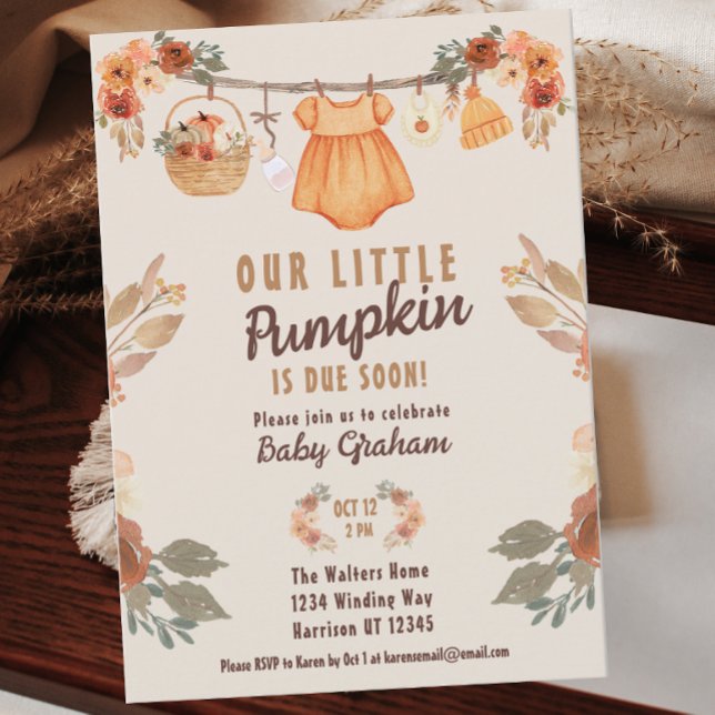 Little Pumpkin Clothesline Fall Baby Shower Invitation (Creator Uploaded)