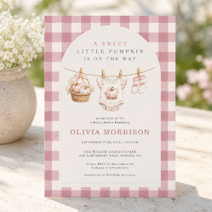 Little Pumpkin Clothesline Pink Girl Baby Shower Invitation
