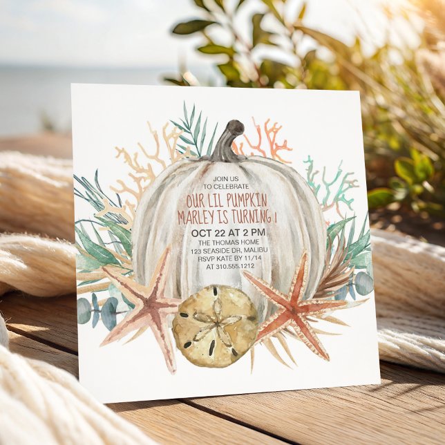 Little Pumpkin Coastal Fall Kids Birthday Invitation (Creator Uploaded)