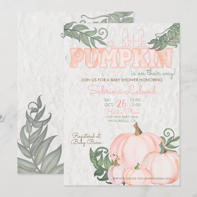Little Pumpkin Coral Baby Shower Invitation (Front/Back)