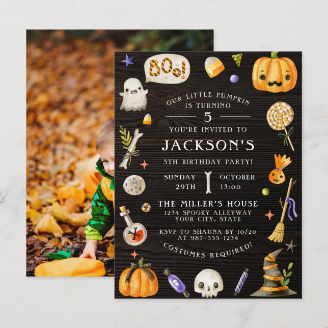 Little Pumpkin | Cute Halloween Birthday Photo Invitation Postcard (Front/Back)