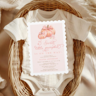 Little Pumpkin Cute Pink Bow Baby Shower Invitation