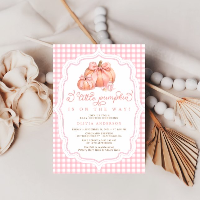 Little Pumpkin Cute Pink Bow Girl Baby Shower  Invitation (Creator Uploaded)