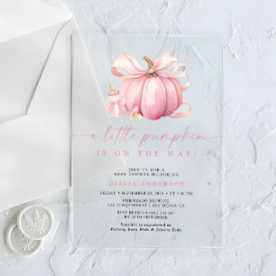 Little Pumpkin Cute Pink Girl Baby Shower Acrylic Invitations