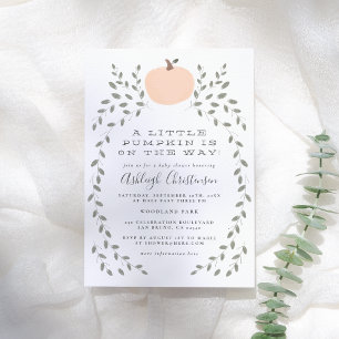 Little Pumpkin Cute Rustic Hand Drawn Baby Shower Invitation