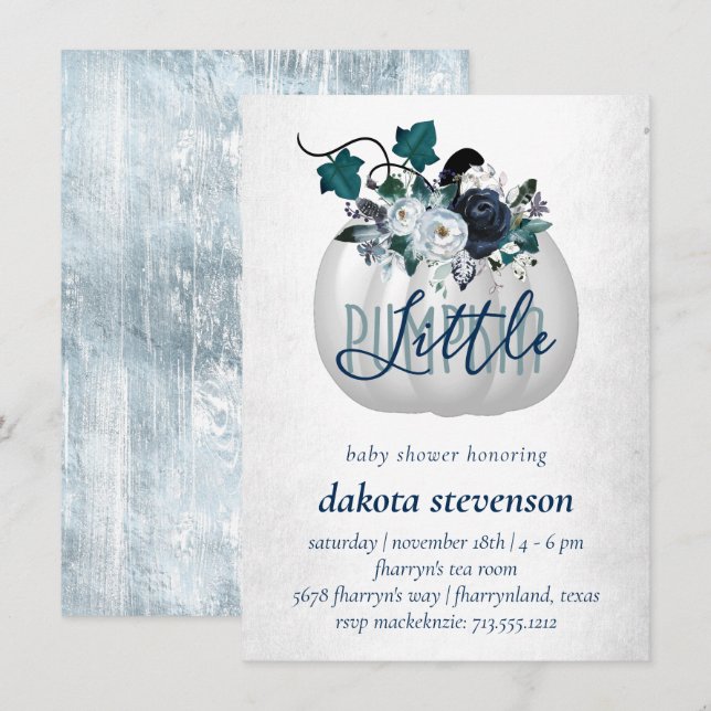 Little Pumpkin | Dusty Blue Floral Baby Shower Invitation (Front/Back)