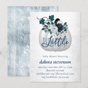 Little Pumpkin Dusty Blue Floral Baby Shower Invitation