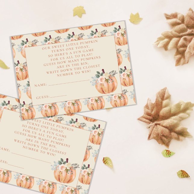 Little Pumpkin Fall 1st Birthday Guessing Game Enclosure Card (Creator Uploaded)