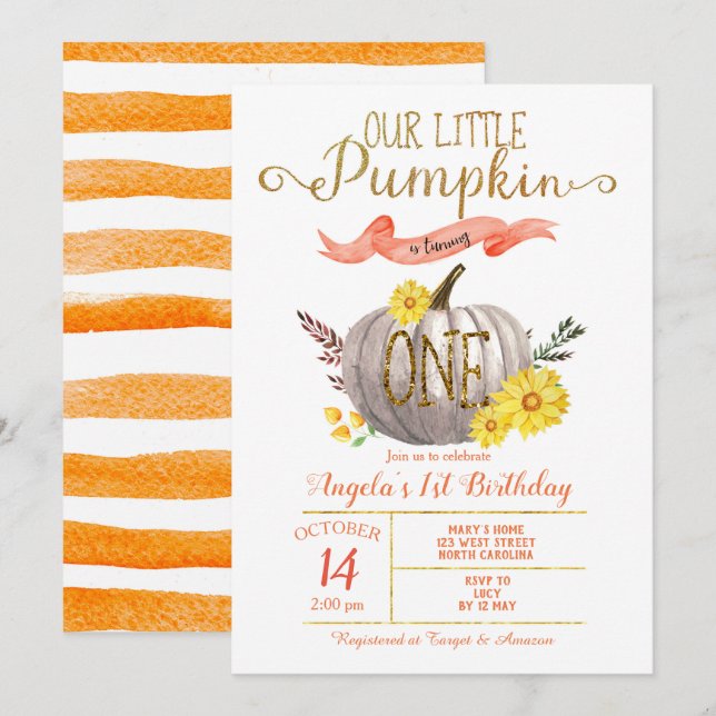 Little Pumpkin Fall 1st Birthday Invitation (Front/Back)