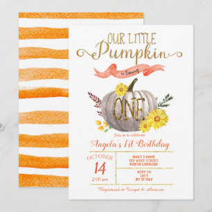 Little Pumpkin Fall 1st Birthday Invitation