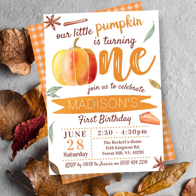 Little Pumpkin Fall 1st Birthday Invitation (Creator Uploaded)