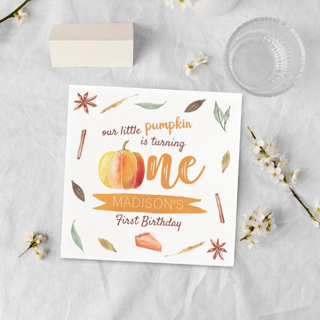 Little Pumpkin Fall 1st Birthday Napkin (Creator Uploaded)