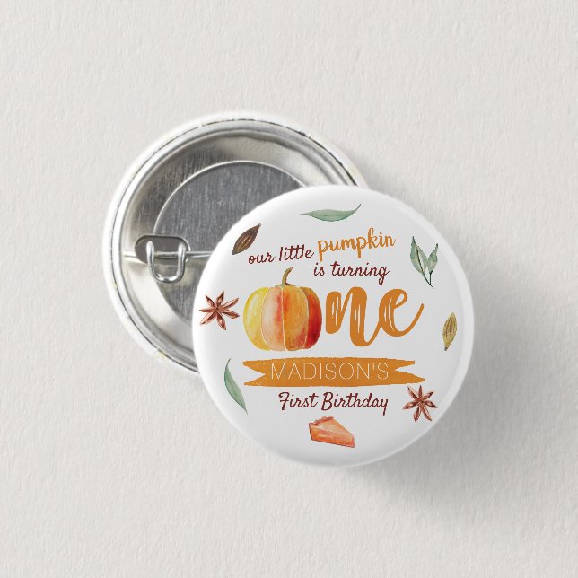 Little Pumpkin Fall 1st Birthday Party Favour 3 Cm Round Badge (Front & Back)