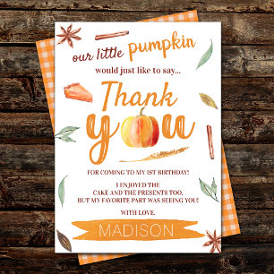 Little Pumpkin Fall 1st Birthday Thank You Card