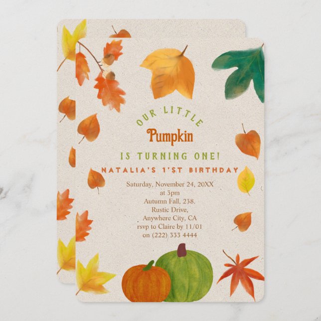 Little Pumpkin Fall Autumn 1st Birthday Invitatio Invitation (Front/Back)